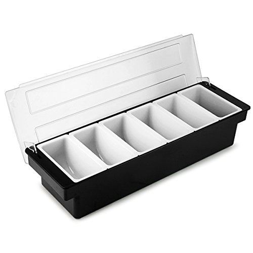 Tablecraft () 6-Compartment Black Plastic Condiment Holder by bar@drinkstuff – 6 Compartment, Plastic, Silver