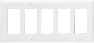 Legrand Pass & Seymour TP265W Trademaster Mid-Size Unbreakable Nylon Wall Plate, 5 Gang, Five Decorator Rocker GFCI Cover, White (1 Count)
