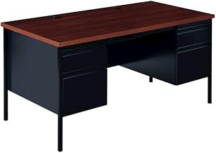 Hirsh Double Pedestal Office Desk Center Drawer 30" Dx60 W, Black/Walnut