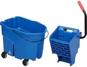 2.0 Commercial Mop Bucket with Side Press Wringer, WaveBrake 26–35 Qt Splash-Reducing Floor Cleaning System (Blue)
