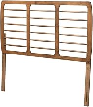 Furnifact Brown Mid-Century Modern Queen Size Headboard, Rubberwood Frame, Wood Legs, Durable Construction, Easy to Clean, Stylish Design for Bedroom Decor