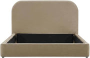 Furnifact Performance Velvet-Upholstered Platform Bed with Curved Headboard, Queen Bed Frame with Headboard Upholstered Queen Bedframe, Taupe