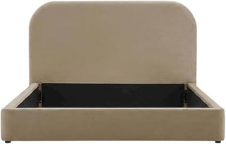 Furnifact Performance Velvet-Upholstered Platform Bed with Curved Headboard, Queen Bed Frame with Headboard Upholstered Queen Bedframe, Taupe