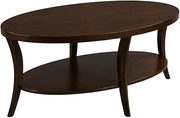Furnifact Espresso Oval Coffee Table with Shelf Single Piece Stylish Wood Finish Durable Construction for Living Room and Lounge Area