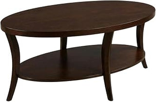 Furnifact Espresso Oval Coffee Table with Shelf Single Piece Stylish Wood Finish Durable Construction for Living Room and Lounge Area