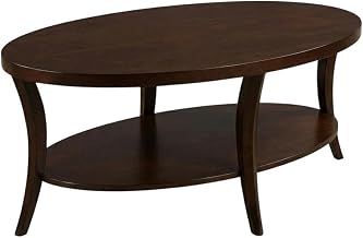 Furnifact Espresso Oval Coffee Table with Shelf Single Piece Stylish Wood Finish Durable Construction for Living Room and Lounge Area