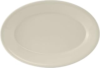 Tuxton China TRE-013 Platter, 11-5/8" x 8", Oval, Wide Rim, Rolled Edge, Microwave and Dishwasher Safe, Oven Proof, Fully Vitrified, Ceramic, Reno, American White/Eggshell, Pack of 12