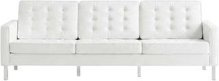 Furnifact Vegan Leather Sofa with Button-Tufted Back, Faux Leather Couch and Tufted Leather Couch for Living Room, Silver White
