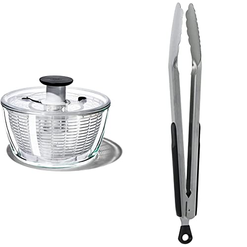 OXO Salad Spinner Glass + Locking Tongs / Stainless Steel / 1 Spinners