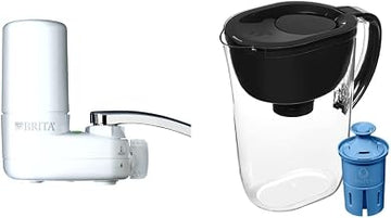 Brita Tap Water Filter System, Water Faucet Filtration System, White, 1 Pack & Large 10 Cup Water Filter Pitcher with 1 Brita Elite Filter, Made Without BPA, Everyday, Black