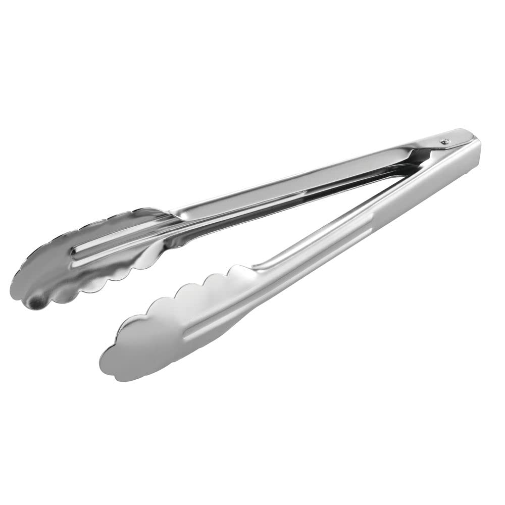 Stainless Steel Scalloped Hinged Tong - 9 1/2"L by HUBERT – medium, Stainless Steel, Silver, Model UT09H