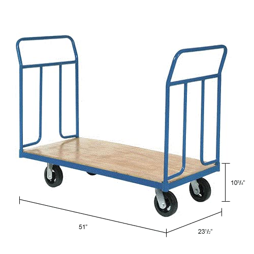 Wood Deck Platform Truck w/Removable Handles by Global Industrial – 25"L x 23.5"W x 9.45"H, Plywood Deck with Steel Frame, Blue, Model 241683