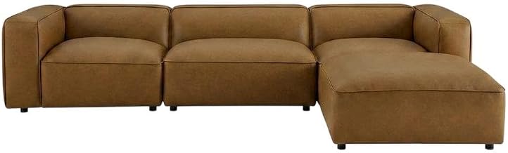 Furnifact Vegan Leather Modular Sofa 4-Piece Set, Sectional Couch for Living Room and Faux Leather Sectional Couch, Camel