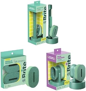 Brite by Scotch-Brite Cleaning Kit, Includes Fillable Dishwand with Drain + Dry Stand,Palm Scrubber with Drain + Dry Stand & Refill Sponges