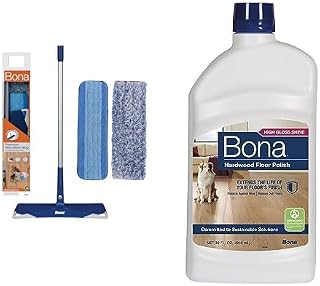 Premium Microfiber Floor Mop - Includes Microfiber Cleaning Pad and Microfiber Dusting Pad - Dual Zone Cleaning + Bona Hardwood Floor Polish - 32 fl oz - High Gloss Shine