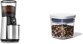 OXO Brew Conical Burr Coffee Grinder, Silver & Good Grips POP Container - Airtight Food Storage - Mini Square Mini 0.2 Qt Ideal for spices and dried herbs