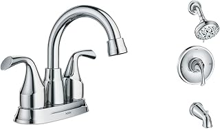 84115 Idora Two-Handle Centerset Bathroom Sink Faucet with Drain Assembly Bundle with Moen 82115 Idora Posi-Temp Tub and Shower with Valve Included, Chrome
