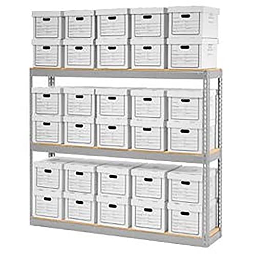 Record Storage Open With Boxes 72"W x 15"D x 60"H by Global Industrial – Steel, Gray, Model 716849