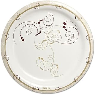 Dart HP9S-J8001 Symphony Heavyweight Paper Dinnerware, 9", Round, White/Beige/Red, Sold as 500 Plates Each