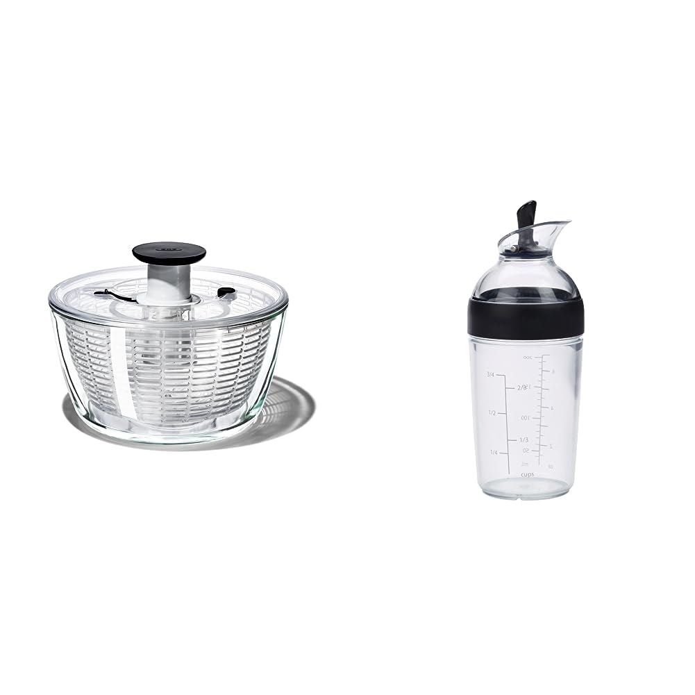 OXO Salad Spinner Glass + Shaker- Black / Clear, Black / 1 Spinners