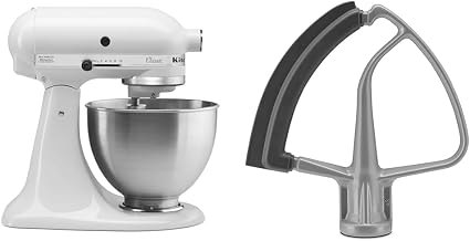KitchenAid Classic Series 4.5 Quart Tilt-Head Stand Mixer K45SS, White & KFE5TS Flex Edge Beater, 4.5-5 Qt, Subtle Silver