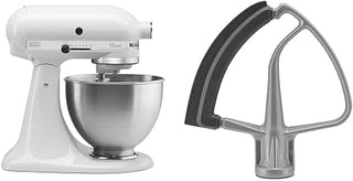 KitchenAid Classic Series 4.5 Quart Tilt-Head Stand Mixer K45SS, White & KFE5TS Flex Edge Beater, 4.5-5 Qt, Subtle Silver