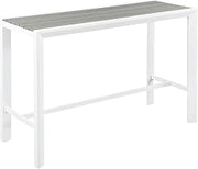 Gray Wood Look Accent Paneling, Aluminum Outdoor Patio Bar Table, Contemporary Style, 59.5W X 23.5D X 41.5H, Durable Aluminum Frame