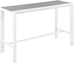 Gray Wood Look Accent Paneling, Aluminum Outdoor Patio Bar Table, Contemporary Style, 59.5W X 23.5D X 41.5H, Durable Aluminum Frame