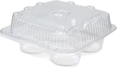ZCYINGQ LBH6404-4 Compartment Clear Hinged Cupcake/Muffin Container | 250 per Case c | 9"L x 6"W x 2"H, 2" Cups, Clear, Hinged Lid, Snap Closure