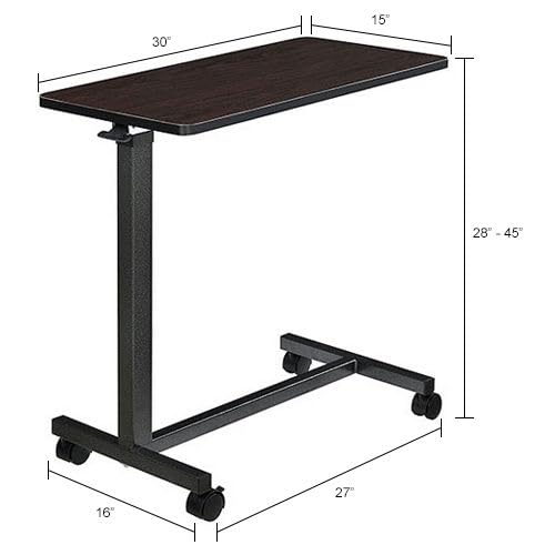 Mobile Overbed Table with H-Base by Global Industrial – 31.5"L x 15"W x 5.12"H, Walnut, Walnut Top, Model YUE6110