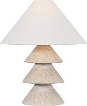 Troy Lighting Zettler Table Lamp | Ancient Villa Ceramic Base | Off White Linen Shade | Sculptural Totemic Accent Lamp | Patina Brass Hardware | 18" W x 22.5" H | PTL1823-PBR/CAV