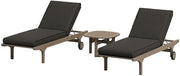Modway Saratoga Teak Wood Set of 2 Chaise Lounge Chairs and Side Table in Weathered Gray Flint - 3-Piece Outdoor Furniture Set