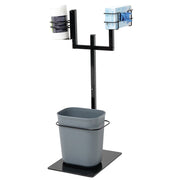 Double Arm Modular Sanitizer Stand with Trash Can - 15 1/5" L x 12 3/5" W x 29" H by HUBERT – Steel, Black, Model 19617/28368/247
