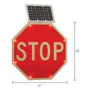 Solar Powered Flashing LED Stop Sign by Global Industrial – 4.8"L x 33"W x 33"H, Polycarbonate, Red, Model 708312