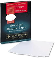Southworth COMPANY RD18CF 100% Cotton Resume Paper, White, 32 lbs., 8-1/2 x 11, Wove, 100/Box