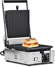ELITE SERIES 10″ X 9″ SINGLE PANINI GRILL WITH GROOVED TOP AND SMOOTH BOTTOM GRILL SURFACE