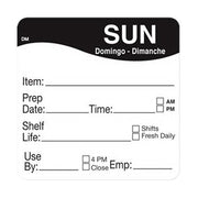 DAYMARK FOOD SAFETY SYSTEMS MarketPRO DayMark DissolveMark Square Sunday Dimanche Domingo Day of the Week Dissolvable Removable Label Black | 250/Roll