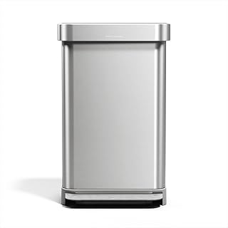 simplehuman Rectangular Step Can, 45L / 12 Gallon Kitchen Trash Can, Liner Rim System, Liner Pocket®, 150,000-Step Pedal, Lid Shox® Silent Close, Brushed Stainless Steel