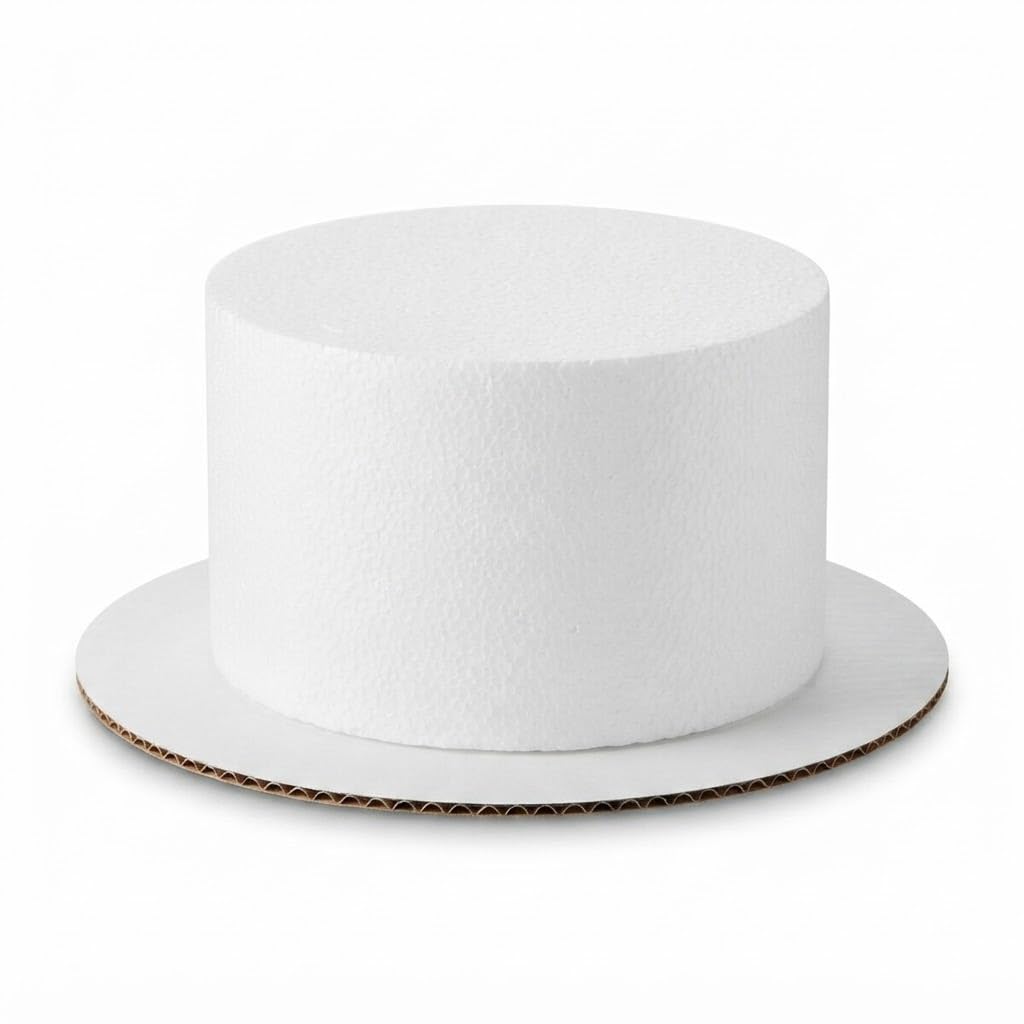 7" x 4" Round Foam Cake Dummy Polystyrene by Glownary – 2000 Ml, Paperboard, White, Model 246cdrd47