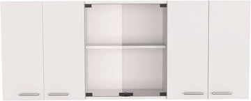 Oceana 150 Wall Double Door Cabinet with Glass, Four Interior Shelves, White – Multi-Purpose Kitchen Storage for Kitchen & Home Storage