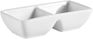 CAC China CN-2T10 Divided Tray 10-Inch by 4-Inch 10-Ounce Super White Porcelain 2-Compartment Rectangular Tray, Box of 24