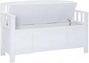 Furnifact Rubberwood Flip-Top Storage Bench with Hidden Compartment, Shoe Bench for Entryway Bedroom or End of Bed, White