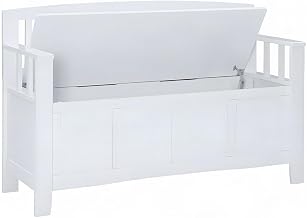 Furnifact Rubberwood Flip-Top Storage Bench with Hidden Compartment, Shoe Bench for Entryway Bedroom or End of Bed, White