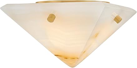 Geo 1-Light Flush Mount Ceiling Fixture | Vintage Brass with Natural Onyx Shade | Integrated LED 11W 2700K Warm Light | Modern Stone Flush Mount for Hallway, Entry or Bath | 558-07-VB