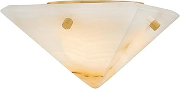 Geo 1-Light Flush Mount Ceiling Fixture | Vintage Brass with Natural Onyx Shade | Integrated LED 11W 2700K Warm Light | Modern Stone Flush Mount for Hallway, Entry or Bath | 558-07-VB