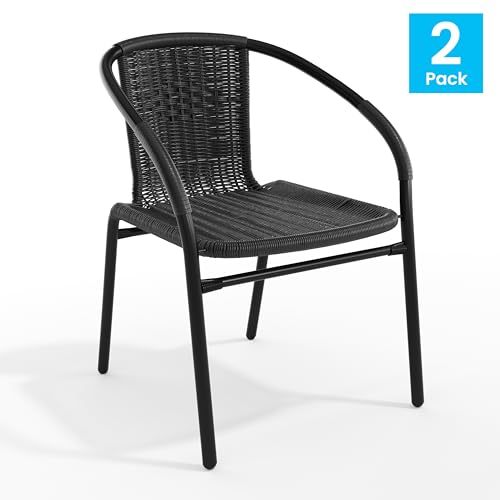 Flash Furniture Black / Set of 2 / Contemporary Patio Dining Chairs