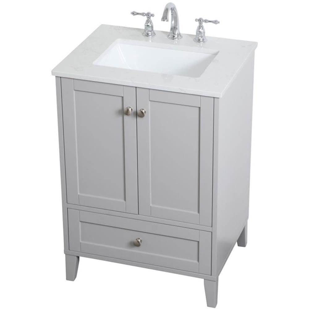 24 Inch Single Bathroom Vanity in Grey by Elegant Decor – 24" - Single, Engineered Wood, Brushed Nickel,grey, Model VF18024GR