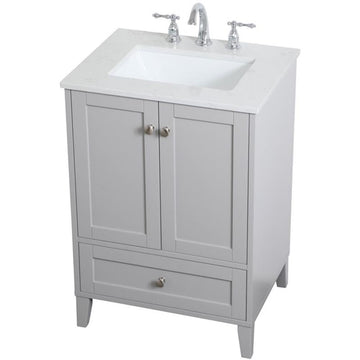 24 Inch Single Bathroom Vanity in Grey by Elegant Decor – 24" - Single, Engineered Wood, Brushed Nickel,grey, Model VF18024GR