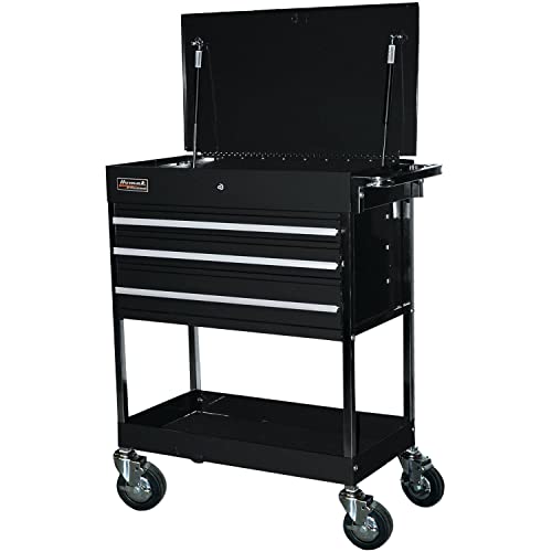 34" Professional 3 Drawer Service Cart - Black by Homak – 16.75"L x 34.5"W x 39.38"H, Steel, Black