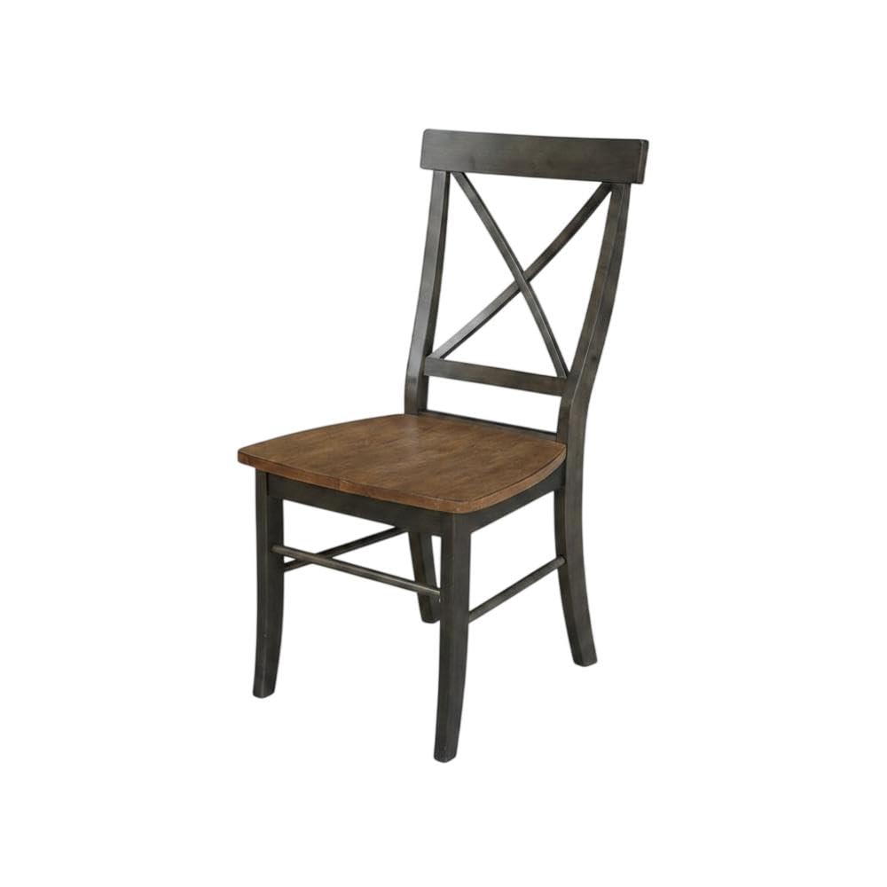 Hardwood X-Back Dining Chairs with Solid Wood Seat Set of by Furnifact – Wood, Hickory and Washed Coal, Pack of 2